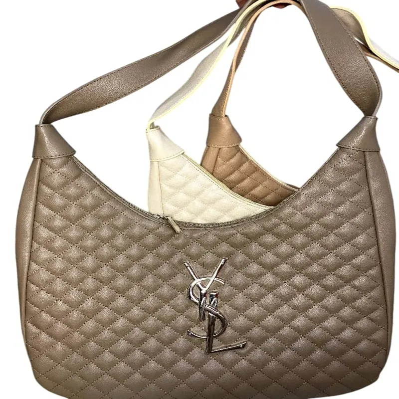 کیف چرم قهویی تیره طرح دار YSL 2828